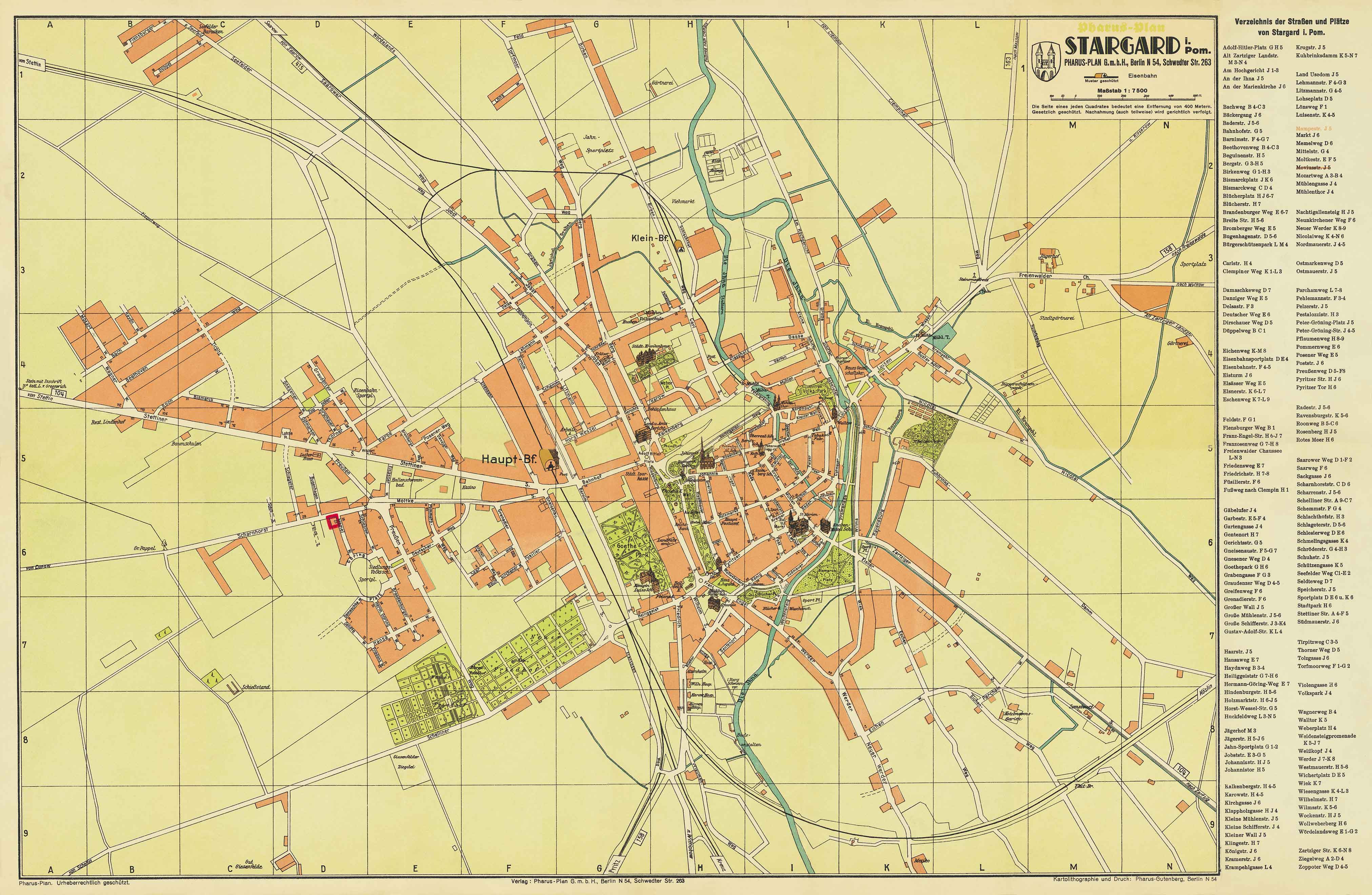 Stadtplan Stargard 1938